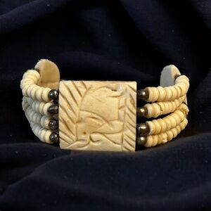 Vintage tribal carved bone bead bracelet